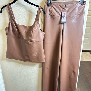Sofia by Sofia Vergara Brown Leather Pants & Top Set